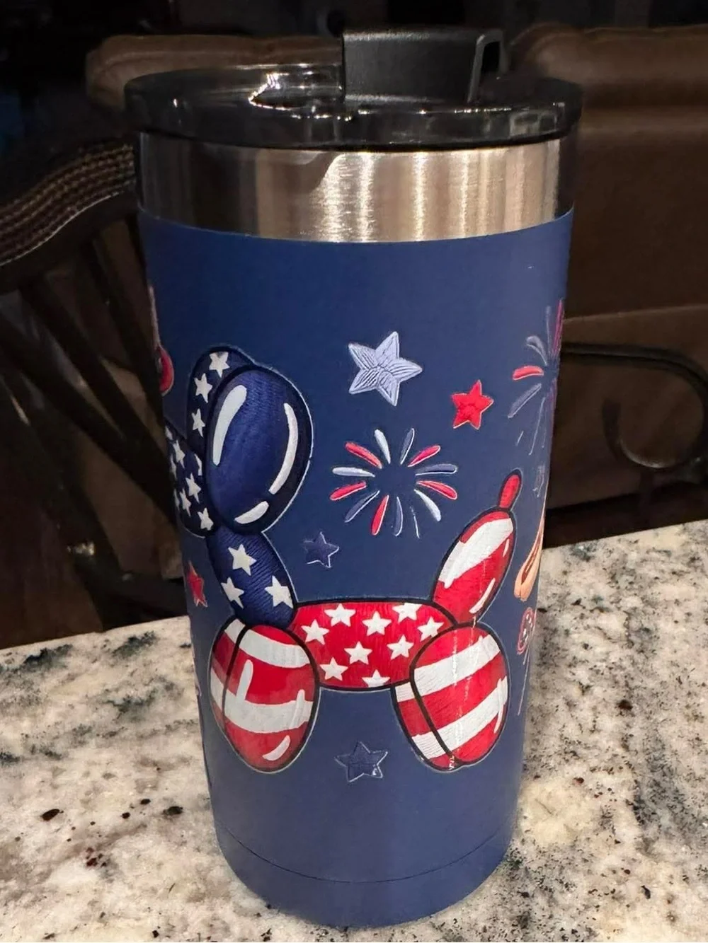 Patriotic Blue Stainless Tumbler - 6 1/2” tall 3” diameter